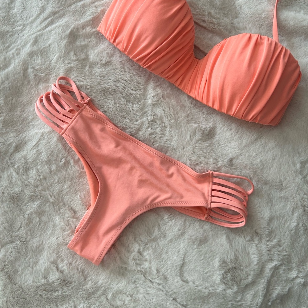 Peach Ruched Bikini Set - Picture 5 of 9